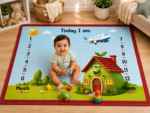 Brown Comfortable Warm Cotton Baby Milestone Mat (With Round Frames) - Image 3