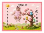 Baby Pink Soft Bird Print Milestone Mat For Babies (With Round Frames)