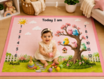 Baby Pink Soft Bird Print Milestone Mat For Babies (With Round Frames) - Image 3