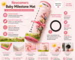 Baby Pink Soft Bird Print Milestone Mat For Babies (With Round Frames) - Image 4