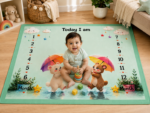 Sea Green Nursery Print Beautiful Super Soft Fabric Baby Milestone Mat - Image 3