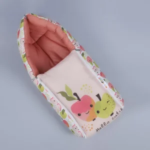 Peach color apple fruit prints design cushioned new born baby sleep nest by newcomers