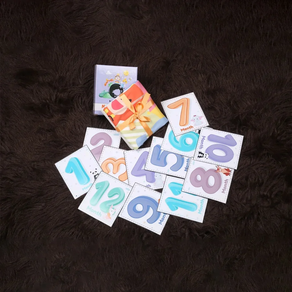 flash cards with number of months written from 1 to 12 on it to be used at placeholders in milestone quilts by newcomers