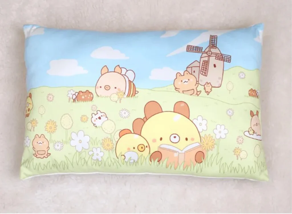 cute animals strolling in a farm with wind mill cartoon printed baby pillow for head support of infants filled with softest material Made by Newcomers