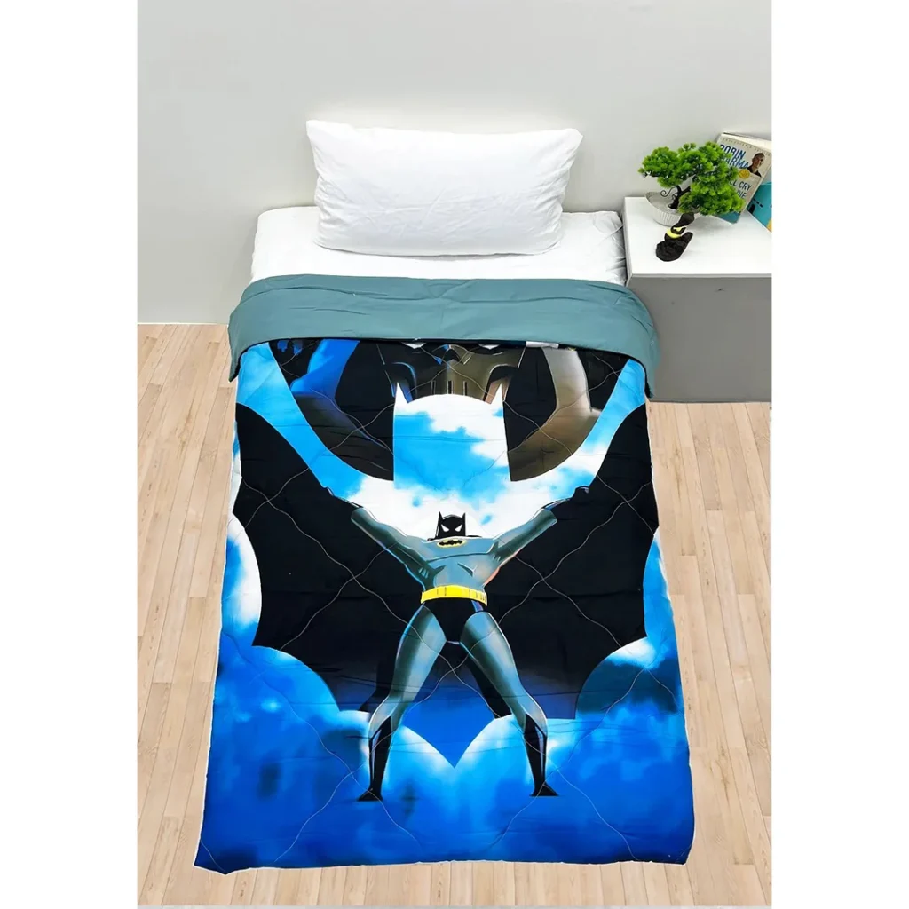 batman cartoon light blue printed best duvet comforter set that is reversible on bed made by newcomers