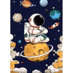 A Sky And Planet Nursery Print Reversible Kids Comforters set with an astronaut and a moon on it by Newcomers.