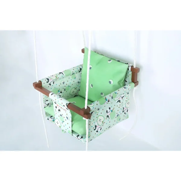 green apple colorful print baby sleeping swing for online baby jhula shopping, with light green colored pillows made by newcomers brand