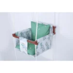 grey tractor print best baby swing bucket jhula with light green pillows for utmost comfort hanging with ropes through wooden frame