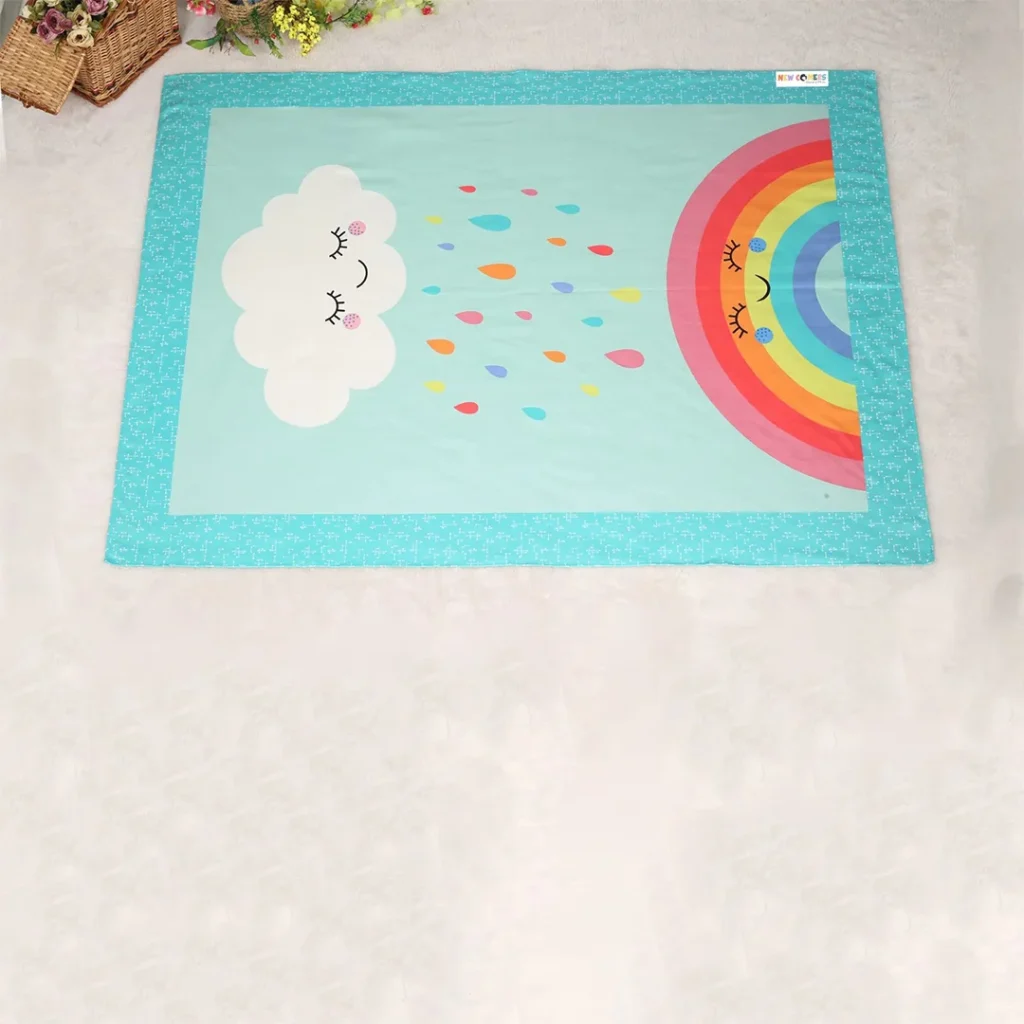 Blue newborn mink blanket set with smiling rainbow and rainy cloud cartoon print daily blanket for newborns by newcomers