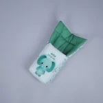 Green colored cartoon cute small elephant saying "Hello Little One" print infant nest for super comfy sleep - newborn sleep pod by newcomers