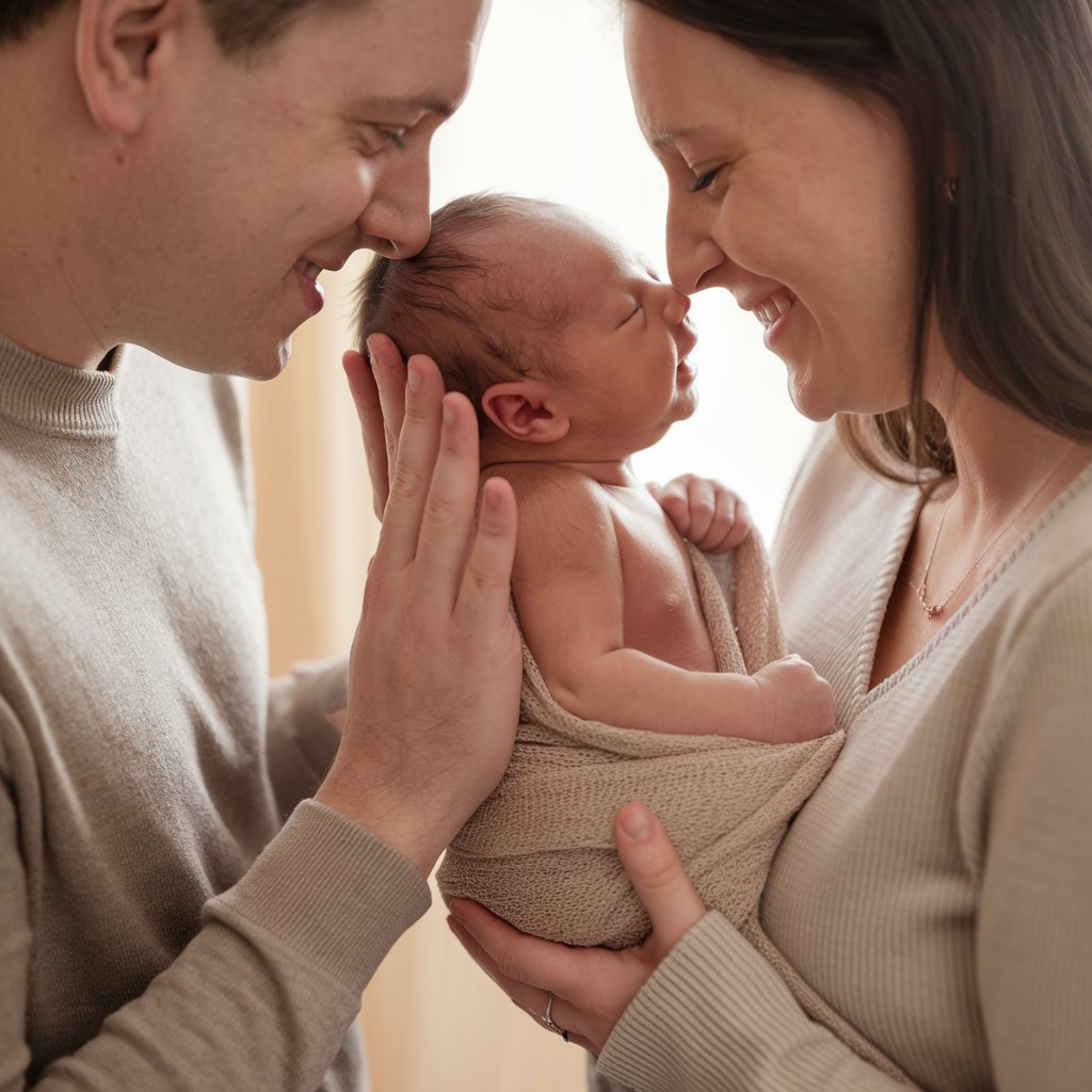 Newborn photoshoot with parents close up pose