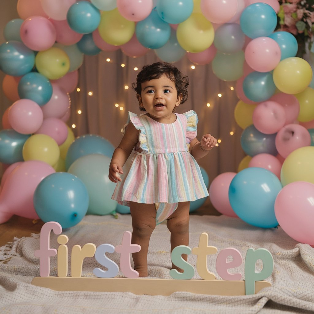 Baby monthly milestone photo ideas with balloon theme